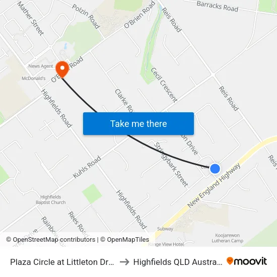 Plaza Circle at Littleton Drive to Highfields QLD Australia map