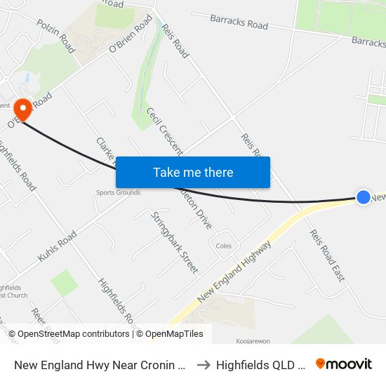 New England Hwy Near Cronin Rd Hail 'N' Ride to Highfields QLD Australia map
