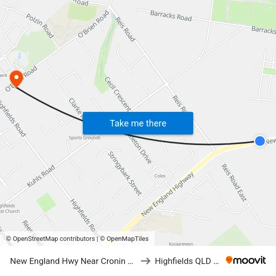 New England Hwy Near Cronin Rd Hail 'N' Ride to Highfields QLD Australia map