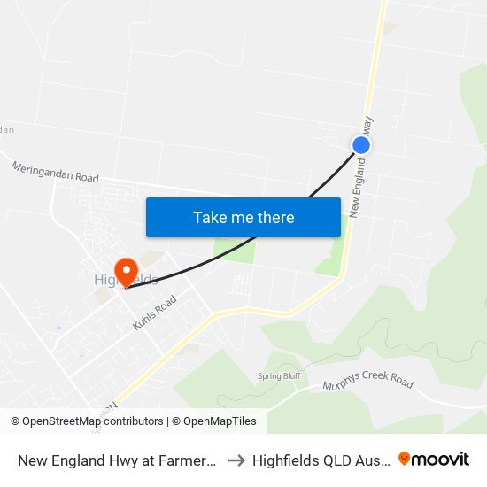 New England Hwy at Farmers Arms to Highfields QLD Australia map