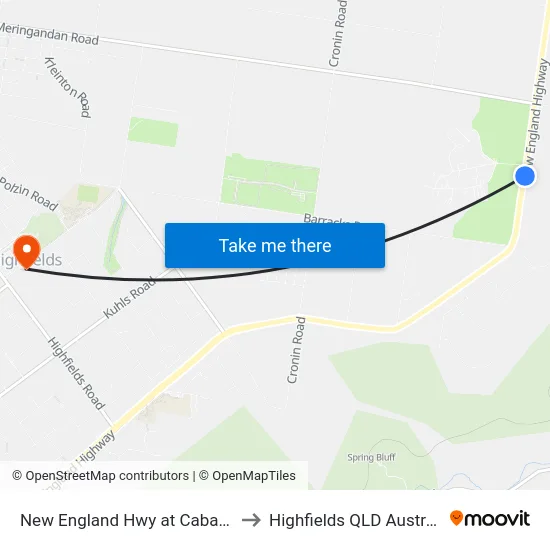 New England Hwy at Cabarlah to Highfields QLD Australia map