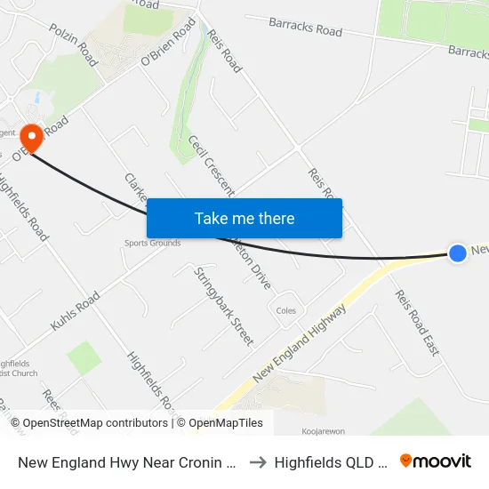 New England Hwy Near Cronin Rd Hail 'N' Ride to Highfields QLD Australia map