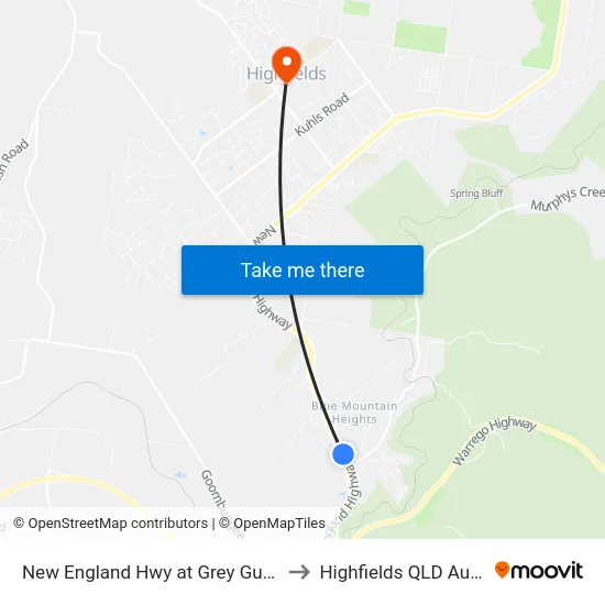 New England Hwy at Grey Gums Drive to Highfields QLD Australia map