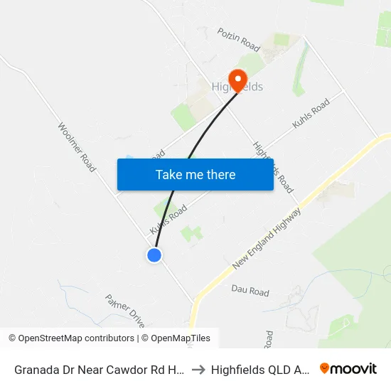 Granada Dr Near Cawdor Rd Hail 'N' Ride to Highfields QLD Australia map