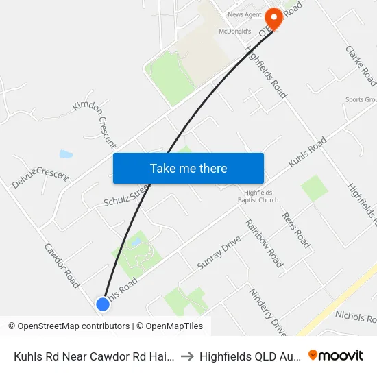 Kuhls Rd Near Cawdor Rd Hail 'N' Ride to Highfields QLD Australia map