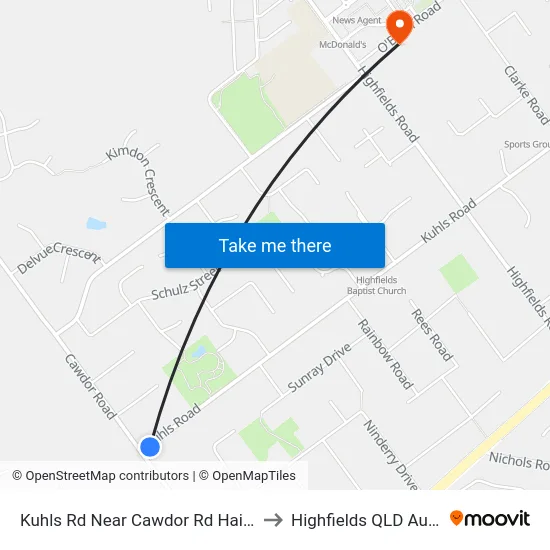 Kuhls Rd Near Cawdor Rd Hail 'N' Ride to Highfields QLD Australia map