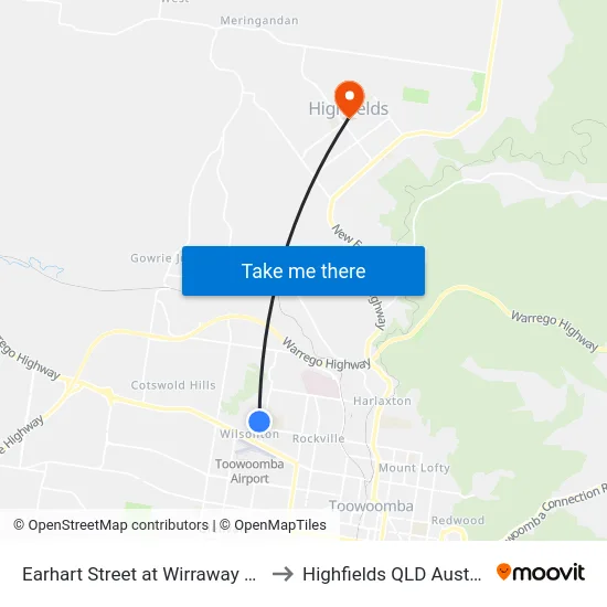 Earhart Street at Wirraway Drive to Highfields QLD Australia map