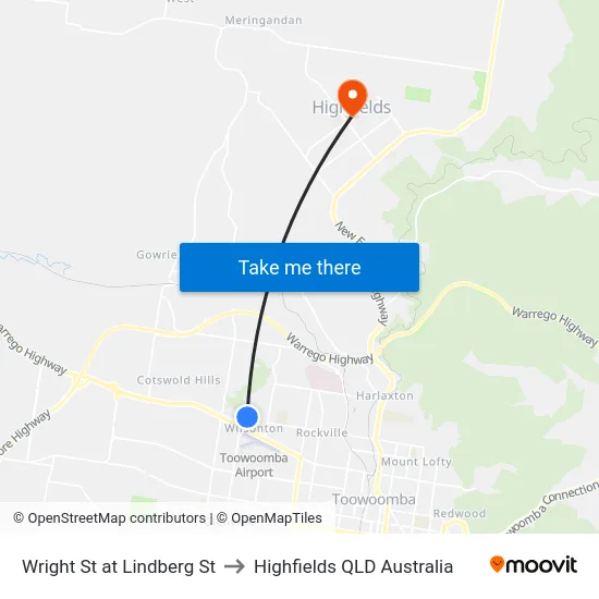 Wright St at Lindberg St to Highfields QLD Australia map