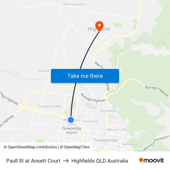 Paull St at Ansett Court to Highfields QLD Australia map