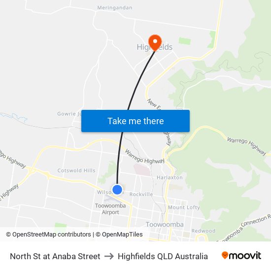 North St at Anaba Street to Highfields QLD Australia map