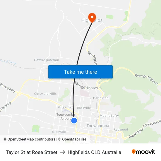 Taylor St at Rose Street to Highfields QLD Australia map