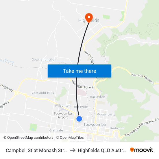 Campbell St at Monash Street to Highfields QLD Australia map