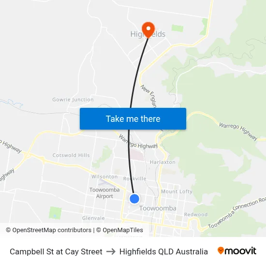 Campbell St at Cay Street to Highfields QLD Australia map