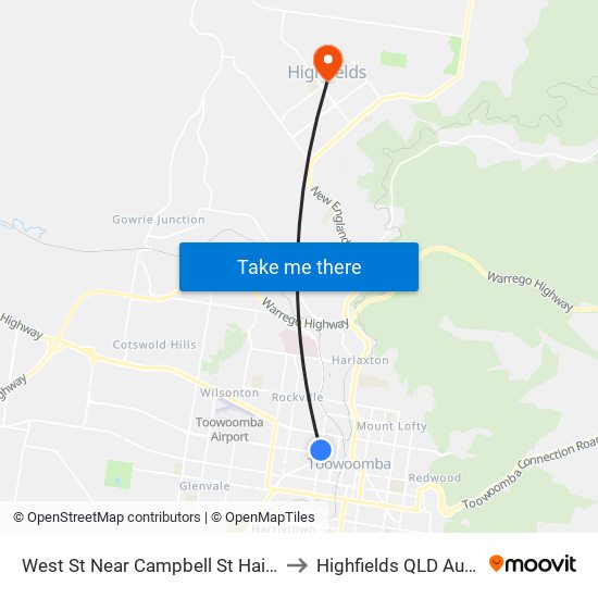 West St Near Campbell St Hail 'N' Ride to Highfields QLD Australia map