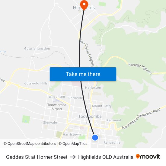 Geddes St at Horner Street to Highfields QLD Australia map