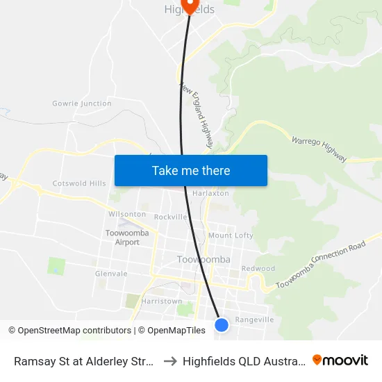 Ramsay St at Alderley Street to Highfields QLD Australia map