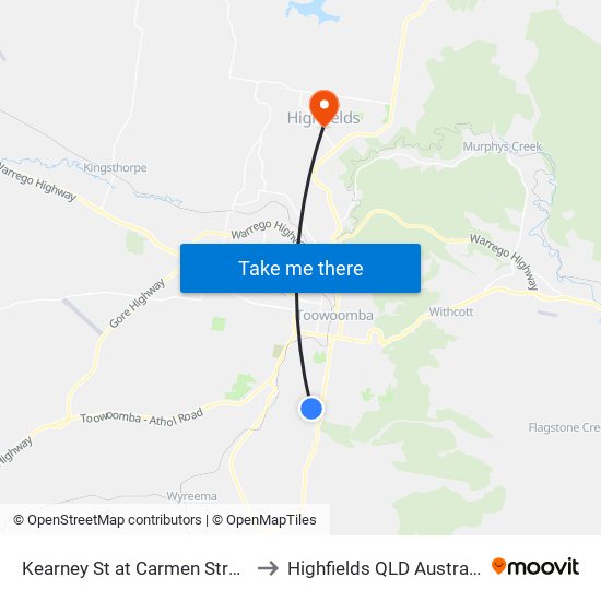 Kearney St at Carmen Street to Highfields QLD Australia map