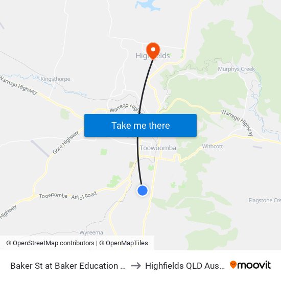 Baker St at Baker Education Centre to Highfields QLD Australia map