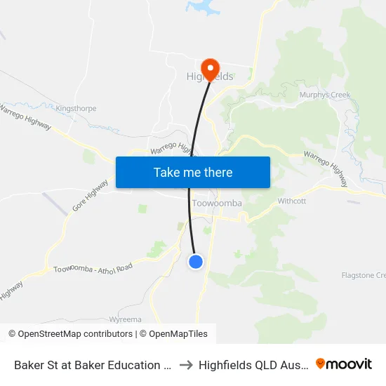 Baker St at Baker Education Centre to Highfields QLD Australia map