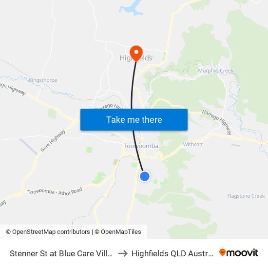 Stenner St at Blue Care Village to Highfields QLD Australia map