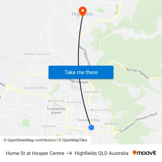 Hume St at Hooper Centre to Highfields QLD Australia map