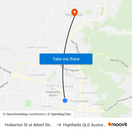 Holberton St at Albert Street to Highfields QLD Australia map