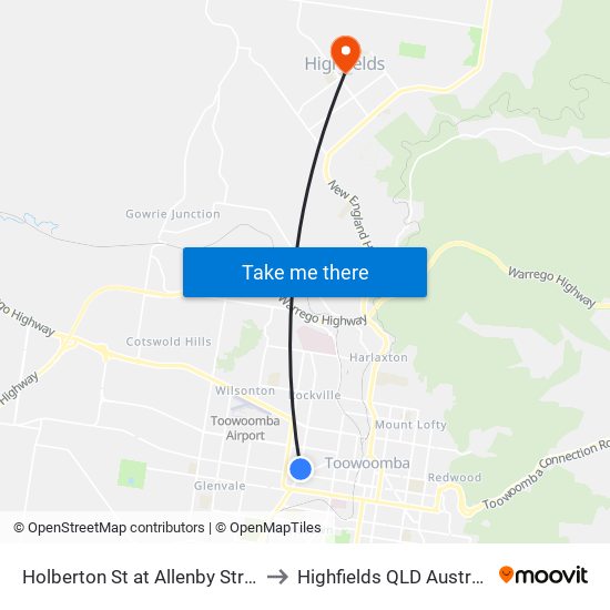 Holberton St at Allenby Street to Highfields QLD Australia map