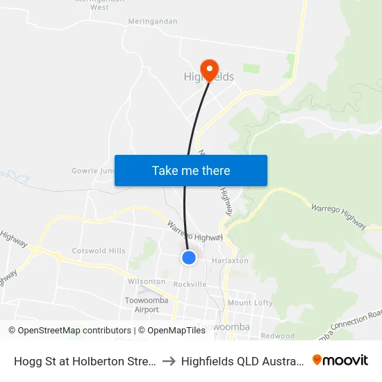 Hogg St at Holberton Street to Highfields QLD Australia map