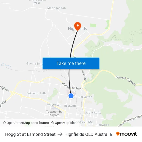 Hogg St at Esmond Street to Highfields QLD Australia map