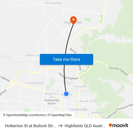 Holberton St at Bullock Street to Highfields QLD Australia map
