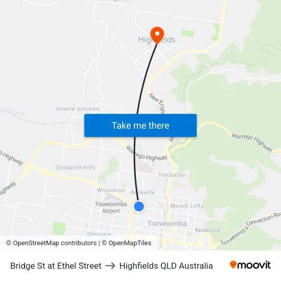 Bridge St at Ethel Street to Highfields QLD Australia map