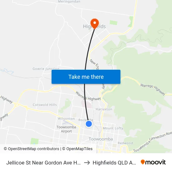 Jellicoe St Near Gordon Ave Hail 'N' Ride to Highfields QLD Australia map