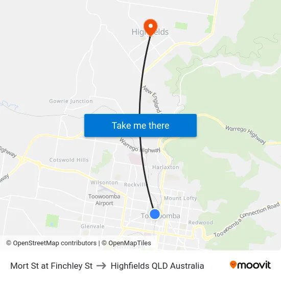 Mort St at Finchley St to Highfields QLD Australia map