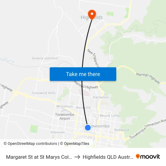 Margaret St at St Marys College to Highfields QLD Australia map
