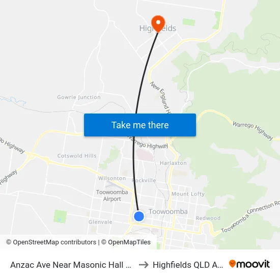 Anzac Ave Near Masonic Hall Hail 'N' Ride to Highfields QLD Australia map