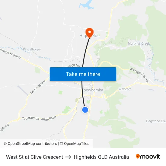 West St at Clive Crescent to Highfields QLD Australia map