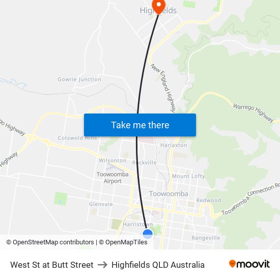 West St at Butt Street to Highfields QLD Australia map