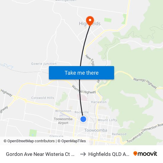 Gordon Ave Near Wisteria Ct Hail 'N' Ride to Highfields QLD Australia map