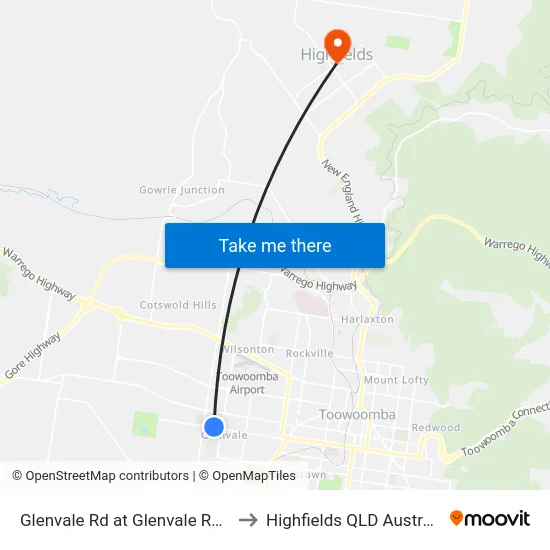 Glenvale Rd at Glenvale Road to Highfields QLD Australia map
