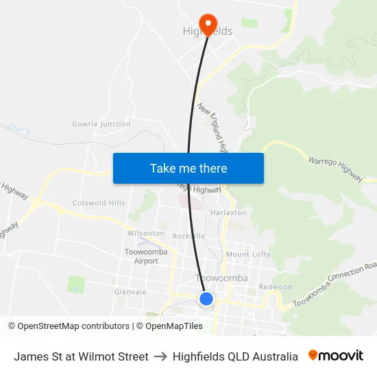 James St at Wilmot Street to Highfields QLD Australia map