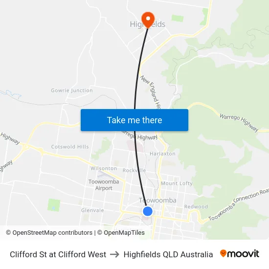 Clifford St at Clifford West to Highfields QLD Australia map