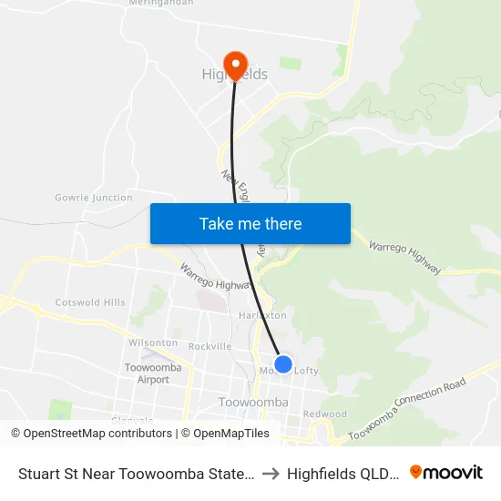 Stuart St Near Toowoomba State High School Hnr to Highfields QLD Australia map