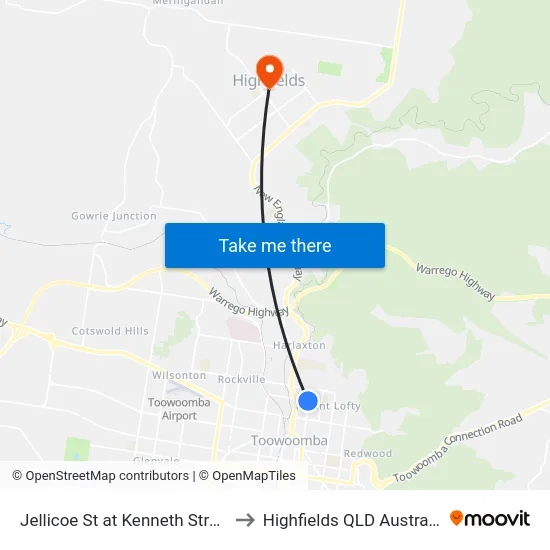 Jellicoe St at Kenneth Street to Highfields QLD Australia map