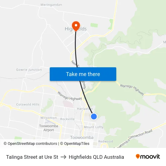 Talinga Street at Ure St to Highfields QLD Australia map