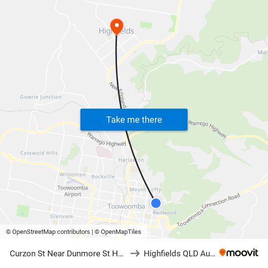 Curzon St Near Dunmore St Hail 'N' Ride to Highfields QLD Australia map