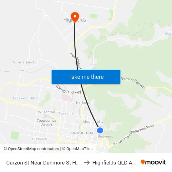 Curzon St Near Dunmore St Hail 'N' Ride to Highfields QLD Australia map