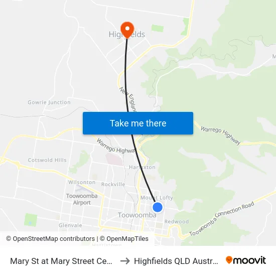 Mary St at Mary Street Centre to Highfields QLD Australia map