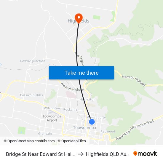 Bridge St Near Edward St Hail 'N' Ride to Highfields QLD Australia map