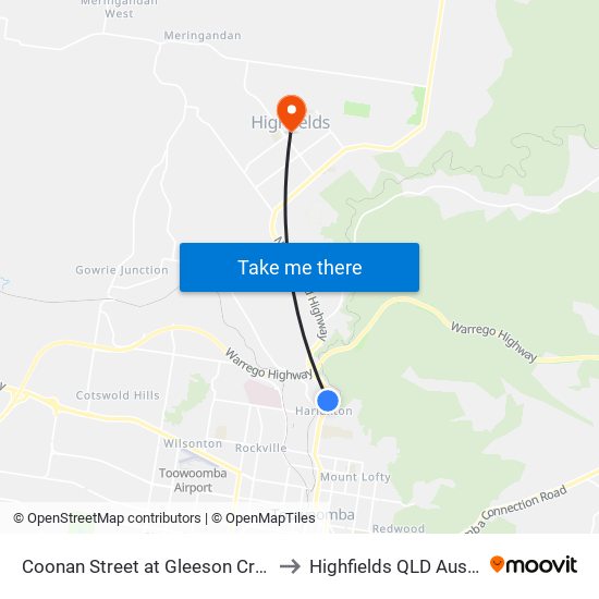 Coonan Street at Gleeson Crescent to Highfields QLD Australia map