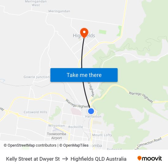 Kelly Street at Dwyer St to Highfields QLD Australia map